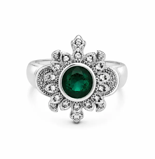 Certified_92.5_Sterling_Silver_Emerald_Green_Stone_Floral_Ring_for_Women