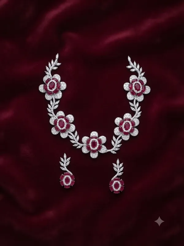 Elegant_Ruby_AD_Necklace_Set_|_Floral_Leaf_Design_American_Diamond_Necklace_with_Earrings