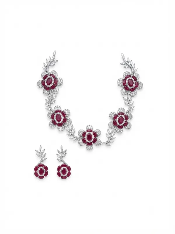 Elegant_Ruby_AD_Necklace_Set_|_Floral_Leaf_Design_American_Diamond_Necklace_with_Earrings