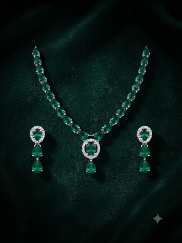Emerald_Green_Teardrop_Necklace_&_Earring_Set