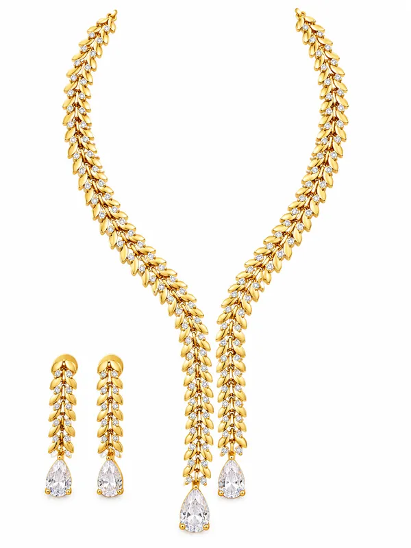 Gold-Tone_AD_Leaf_Design_Necklace_Set_with_Crystal_Teardrop_Pendant_&_Matching_Earrings