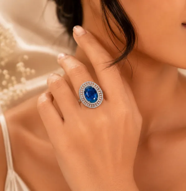 Luxury_Blue_Sapphire_Look_Cocktail_Ring_for_Women_|_Silver_Finish_CZ_Halo_Statement_Ring_|_Premium_Party_Wear_Fashion_Jewellery