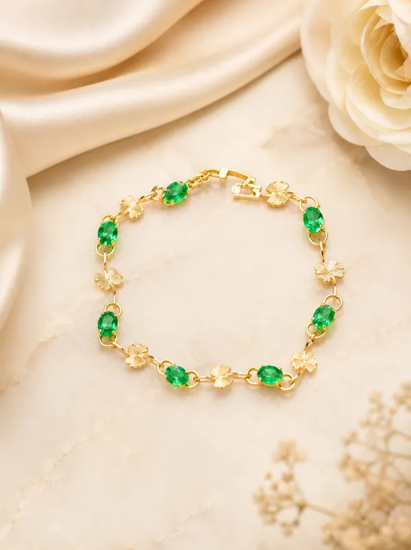 Luxury_Emerald_Green_Tulip_Charm_Bracelet_for_Women_|_1_Gram_Gold_Plated_Floral_Link_Bracelet_|_Trendy_Party_Wear_Fashion_Jewellery