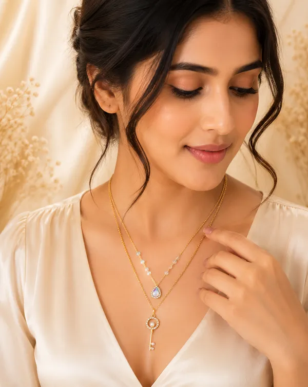 Luxury_Gold_Plated_Double_Layer_Key_Pendant_Necklace_for_Women_&_Girls_|_Crystal_Teardrop_Pearl_Charm_Fashion_Locket_|_Elegant_Party_Wear_Designer_Chain_Necklace_|_Trendy_Western_&_Ethnic_Jewellery_Gift