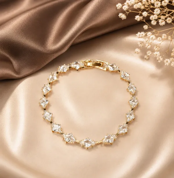 Luxury_Gold_Plated_Princess_Cut_CZ_Tennis_Bracelet_for_Women_|_Premium_Diamond_Look_Bracelet_|_Elegant_Party_Wear_Fashion_Jewellery