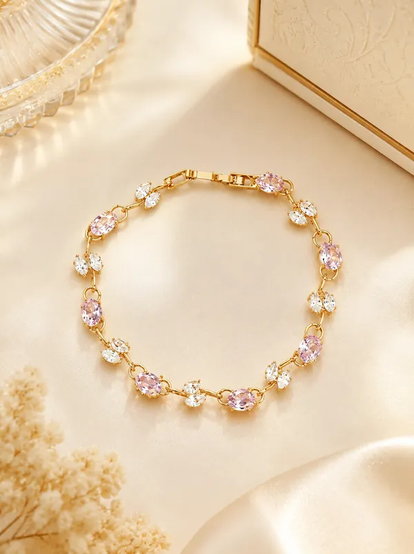 Luxury_Pink_Tulip_Bracelet_for_Women_|_1_Gram_Gold_Plated_Pink_Stone_Tulip_Link_Bracelet_|_Elegant_Party_Wear_Fashion_Jewellery