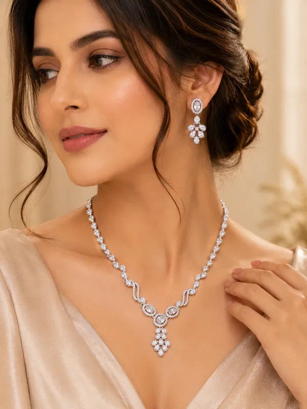 Luxury_Silver_Plated_CZ_Necklace_Set_for_Women_|_Premium_American_Diamond_Pendant_Set_|_Wedding_&_Party_Jewellery