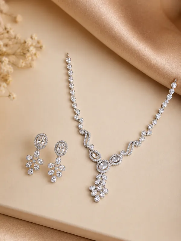 Luxury_Silver_Plated_CZ_Necklace_Set_for_Women_|_Premium_American_Diamond_Pendant_Set_|_Wedding_&_Party_Jewellery