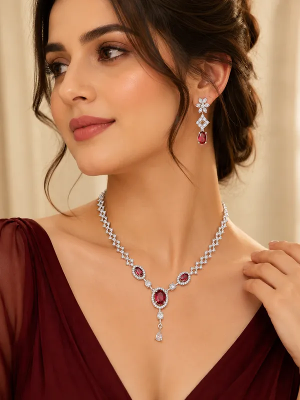 Luxury_Silver_Plated_Ruby_Red_CZ_Necklace_Set_for_Women_|_Premium_American_Diamond_Bridal_Jewellery_Set