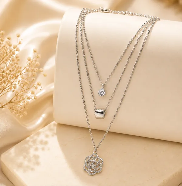 Luxury_Silver_Plated_Triple_Layer_Floral_Pendant_Necklace_for_Women_&_Girls_|_Crystal_Charm_Designer_Fashion_Locket_|_Elegant_Party_Wear_Statement_Jewellery