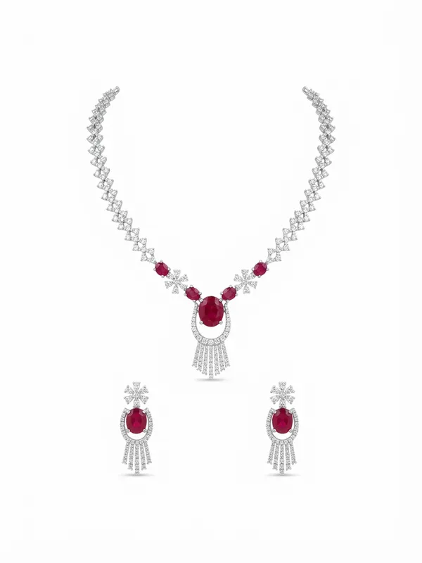 Ruby_&_Diamond_Floral_Pendant_Necklace_Set_|_Elegant_Red_Ruby_Stone_Jewellery