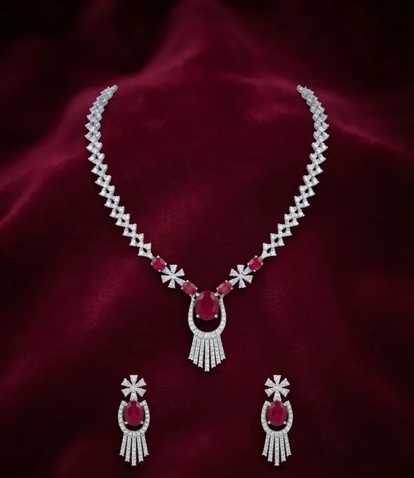 Ruby_&_Diamond_Floral_Pendant_Necklace_Set_|_Elegant_Red_Ruby_Stone_Jewellery