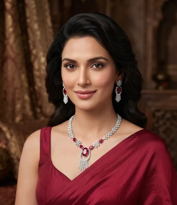 Ruby_&_Diamond_Floral_Pendant_Necklace_Set_|_Elegant_Red_Ruby_Stone_Jewellery