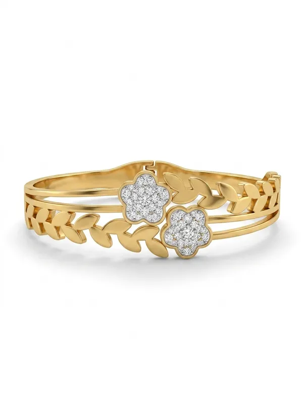 Gold_Plated_Floral_Diamond_Studded_Cuff_Bracelet_For_Women