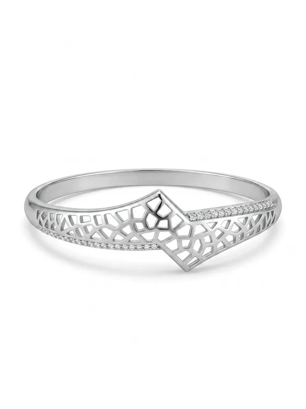 Silver_Mosaic_Pattern_Openwork_Bracelet_With_Crystal_Accents
