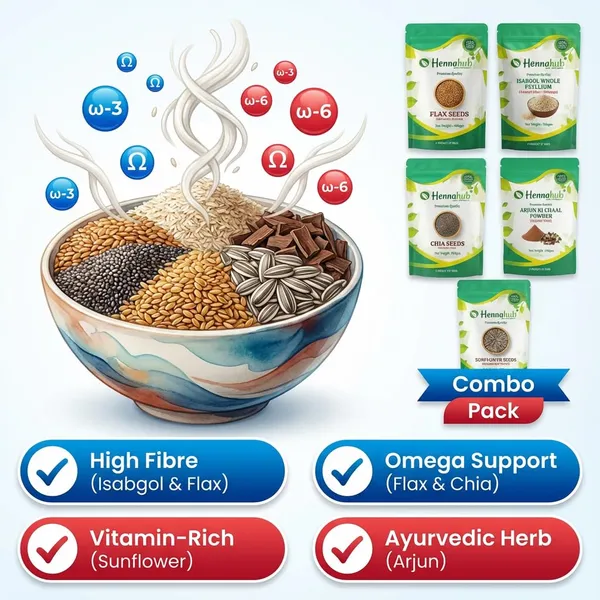 Hennahub_Cardio_Wellness_Seeds_Herb_Combo_Arjun_Ki_Chaal_Powder_Flax_Chia_Sunflower_Seeds_Isabgol_Husk_Pack_Of_5_Each_100_Gm_Heart_Health_Cholesterol_Balance_Fibre_Omega_Support