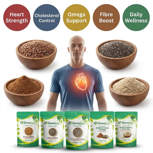Hennahub_Cardio_Wellness_Seeds_Herb_Combo_Arjun_Ki_Chaal_Powder_Flax_Chia_Sunflower_Seeds_Isabgol_Husk_Pack_Of_5_Each_100_Gm_Heart_Health_Cholesterol_Balance_Fibre_Omega_Support