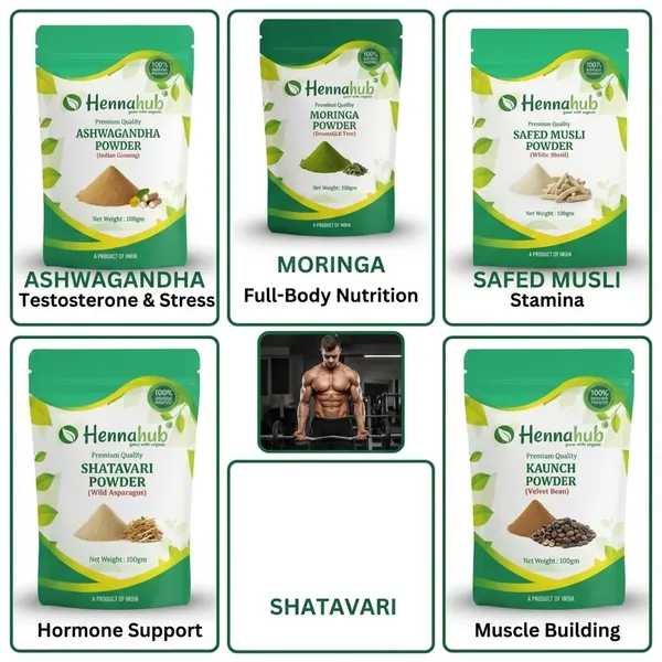 Hennahub_Advanced_Men_S_Performance_Combo_Ashwagandha_Safed_Musli_Shatavari_Kaunch_Beej_Moringa_Powder_Pack_Of_5_X_100_G_Strength_Energy_Vitality_Daily_Nutrition_Ayurvedic_Wellness_Boost