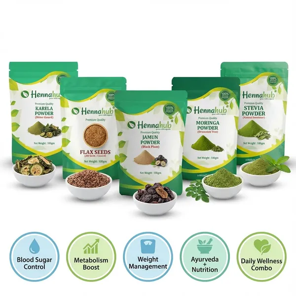 Hennahub_Complete_Sugar_Care_Combo_Jamun_Powder_Karela_Powder_Moringa_Powder_Flax_Seeds_Stevia_Powder_Pack_Of_5_Blood_Sugar_Management_Metabolism_Weight_Control_Ayurvedic_Daily_Support