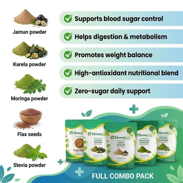 Hennahub_Complete_Sugar_Care_Combo_Jamun_Powder_Karela_Powder_Moringa_Powder_Flax_Seeds_Stevia_Powder_Pack_Of_5_Blood_Sugar_Management_Metabolism_Weight_Control_Ayurvedic_Daily_Support