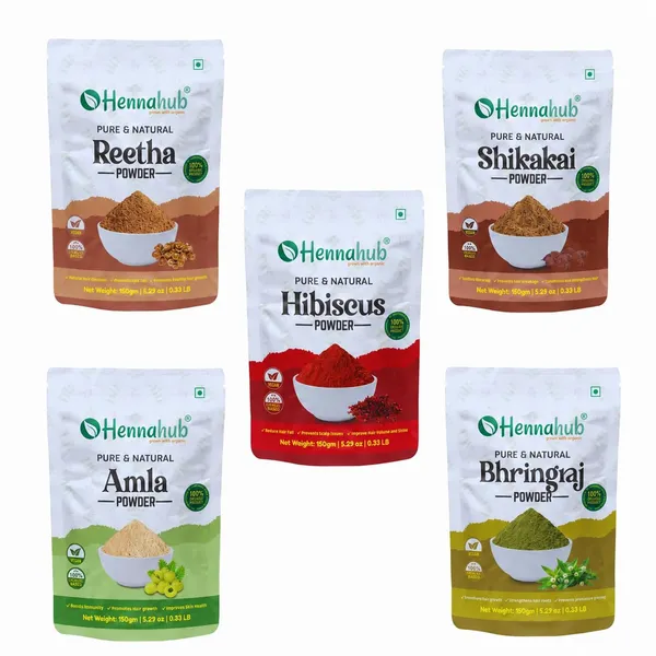 Hennahub_Amla,_Reetha,_Shikakai,_Bhringraj_and_Hibiscus_Powder_for_Hair_Growth_&_Hair_Mask,_200g_each_(Combo_Pack_of_5)
