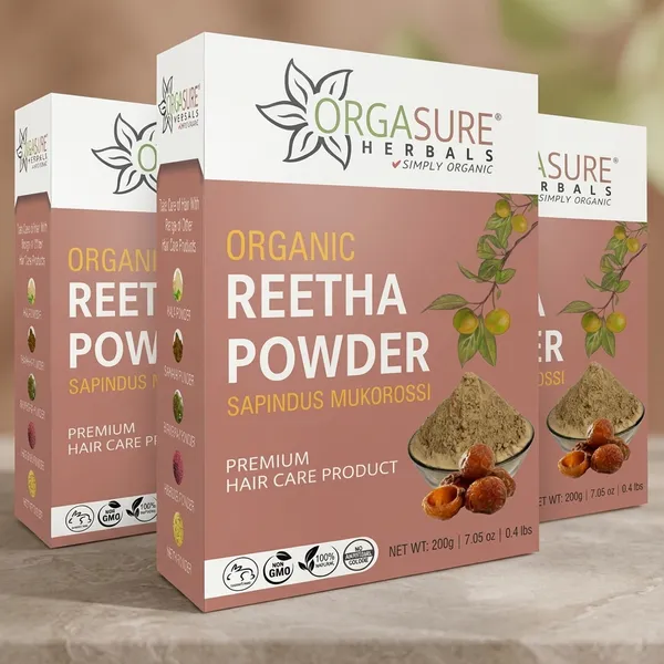 Orgasure_Reetha_Soapnut_Powder_For_Hair_Sapindus_Mukorossi_200_G_Pack_Of_3