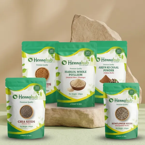 Hennahub_Cardio_Wellness_Seeds_Herb_Combo_Arjun_Ki_Chaal_Powder_Flax_Chia_Sunflower_Seeds_Isabgol_Husk_Pack_Of_5_Each_100_Gm_Heart_Health_Cholesterol_Balance_Fibre_Omega_Support