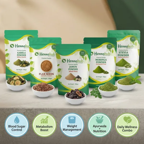 Hennahub_Complete_Sugar_Care_Combo_Jamun_Powder_Karela_Powder_Moringa_Powder_Flax_Seeds_Stevia_Powder_Pack_Of_5_Blood_Sugar_Management_Metabolism_Weight_Control_Ayurvedic_Daily_Support