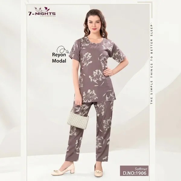 Grey_And_Brown_Rayon_Modal_Floral_Print_Night_Suit_For_Women