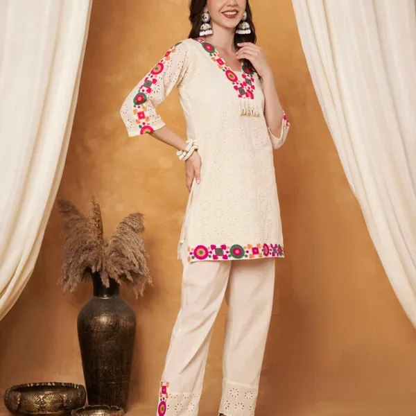 Cream_Cotton_Crochet_Multicolor_Thread_Co-Ord_Set_For_Women