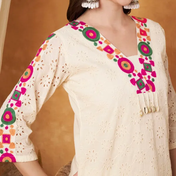 Cream_Cotton_Crochet_Multicolor_Thread_Co-Ord_Set_For_Women