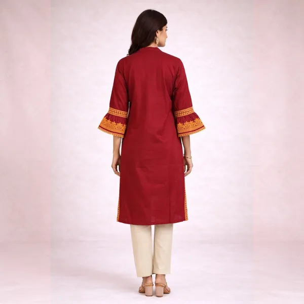 Maroon_Cotton_And_Polyester_Straight_Fit_Lace_Work_Kurti_For_Women