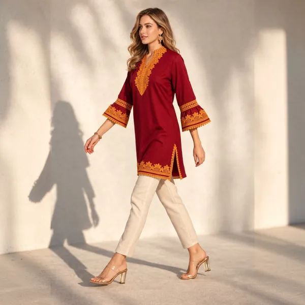 Maroon_Cotton_And_Polyester_Straight_Fit_Lace_Work_Kurti_For_Women