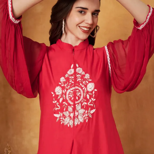 Red_Cotton_And_Polyester_Balloon_Sleeve_Embroidered_Co-Ord_Set_For_Women