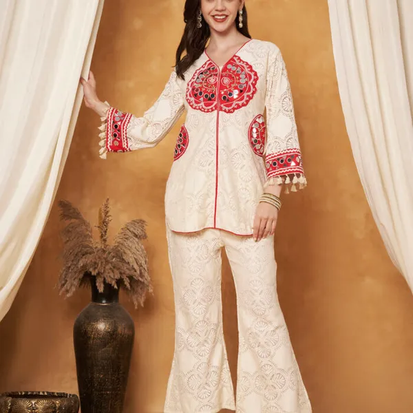 Cream_Cotton_Crochet_Bell-Bottom_Co-Ord_Set_For_Women
