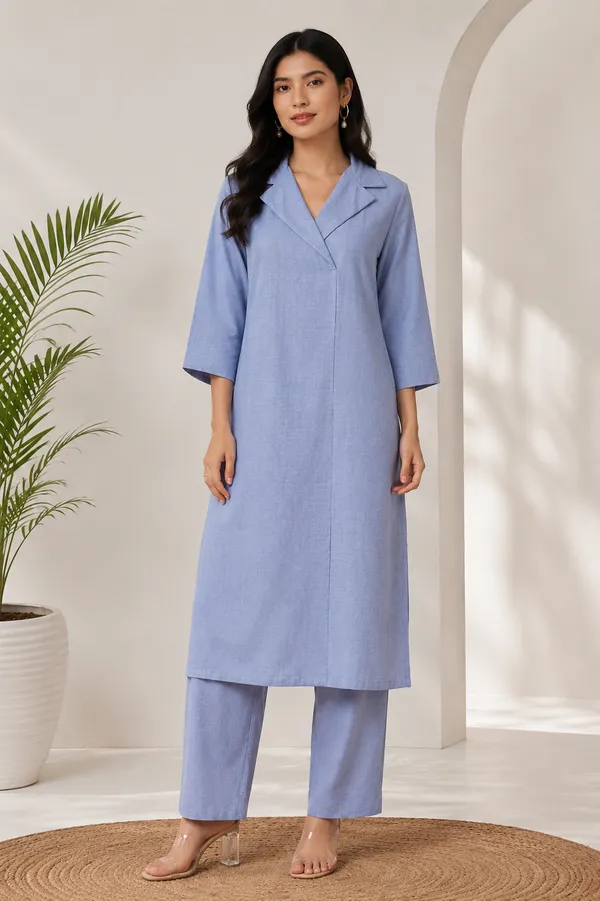 MOKA_Women_Blue_Linen_Kurta_with_Straight_Trousers_Co-Ord_Set