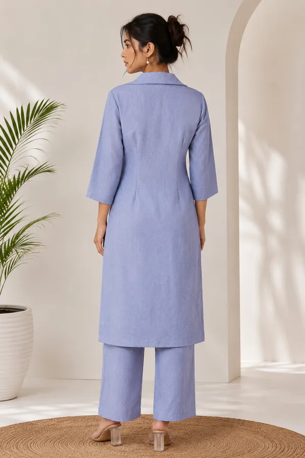 MOKA_Women_Blue_Linen_Kurta_with_Straight_Trousers_Co-Ord_Set