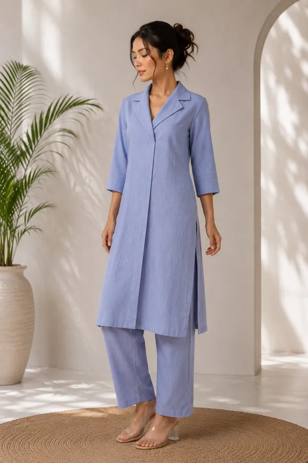 MOKA_Women_Blue_Linen_Kurta_with_Straight_Trousers_Co-Ord_Set