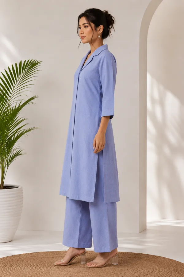 MOKA_Women_Blue_Linen_Kurta_with_Straight_Trousers_Co-Ord_Set