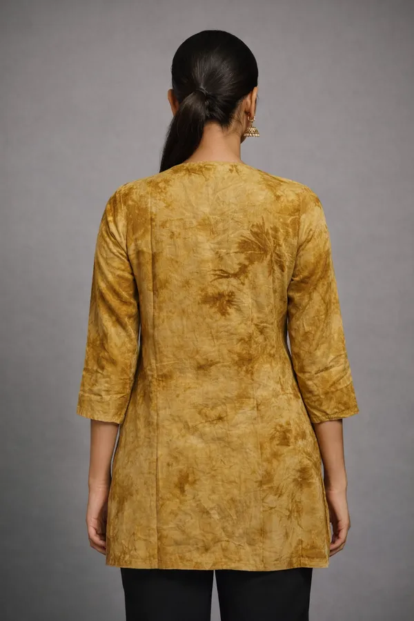 Golden_Cotton_Printed_Embroidered_Short_Kurti_For_Women