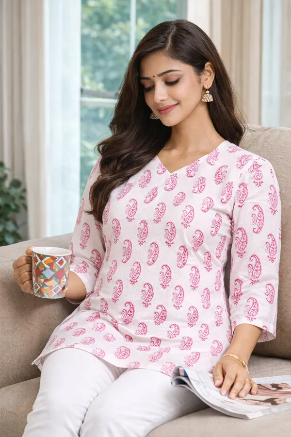 Pink_And_White_Cotton_Printed_Short_Kurti_For_Women