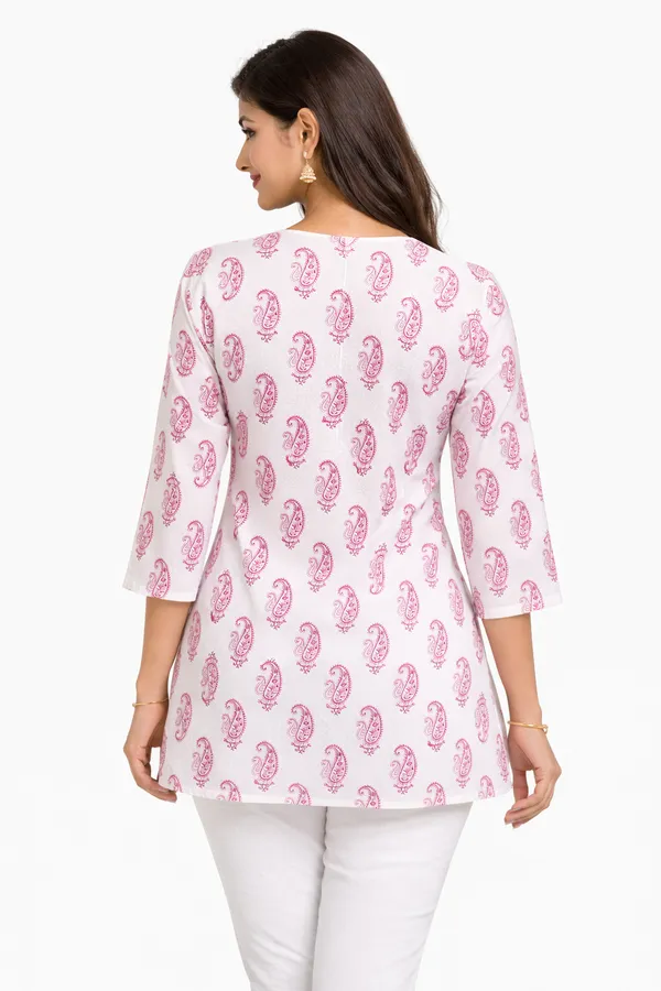 Pink_And_White_Cotton_Printed_Short_Kurti_For_Women