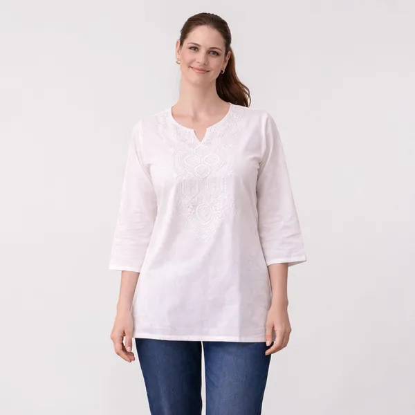 White_Cotton_And_Polyester_Regular_Fit_Embroidered_Short_Kurti_For_Women