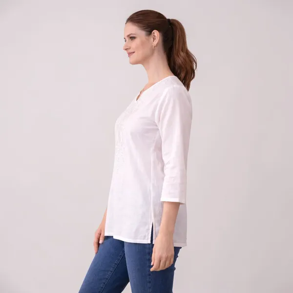 White_Cotton_And_Polyester_Regular_Fit_Embroidered_Short_Kurti_For_Women