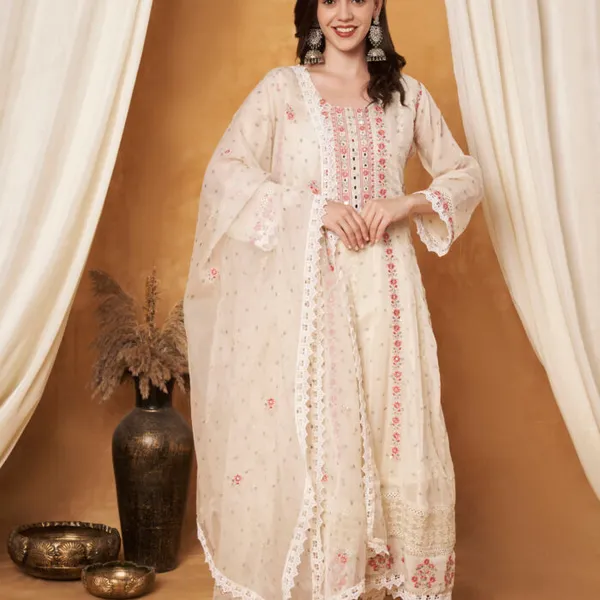Cream_Polyester_Organza_A-Line_Embroidered_Suit_Set_With_Dupatta_For_Women