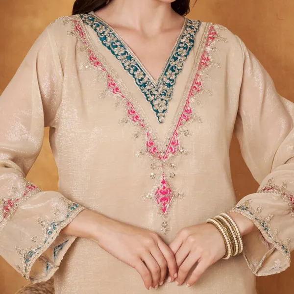 Cream_Polyester_Zari_Embroidered_Suit_Set_For_Women