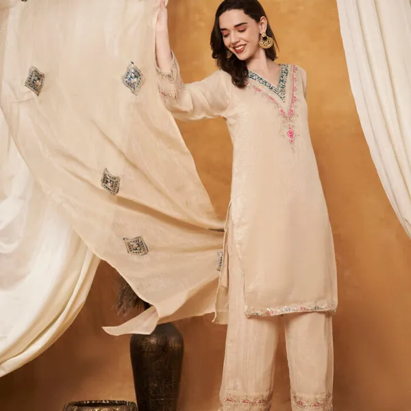 Cream_Polyester_Zari_Embroidered_Suit_Set_For_Women