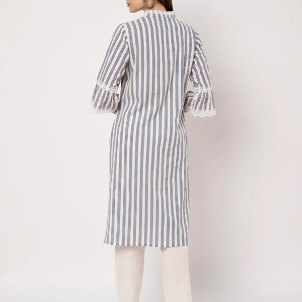 White_And_Blue_Striped_Cotton_And_Polyester_Straight_Fit_Lace_Detail_Kurta_For_Women