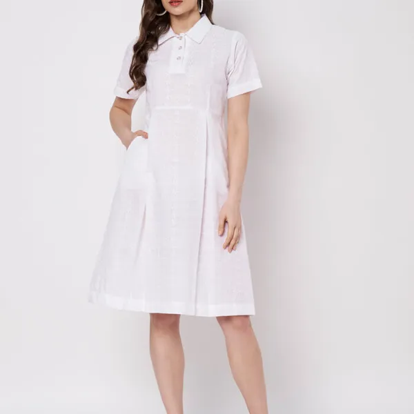White_Cotton_Chikankari_A-Line_Dress_For_Women
