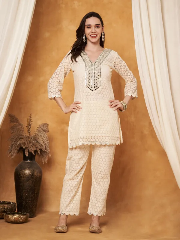 Cream_Cotton_Crochet_Embroidered_Co-Ord_Set_For_Women